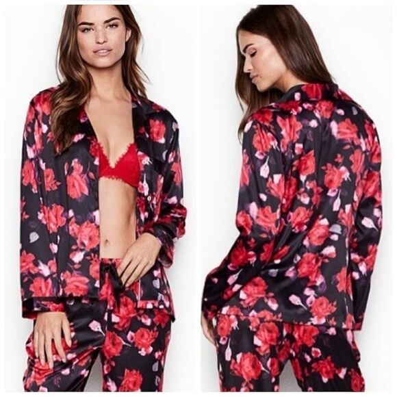 Victoria's Secret satin rose floral pajama top sz M - Picture 1 of 9